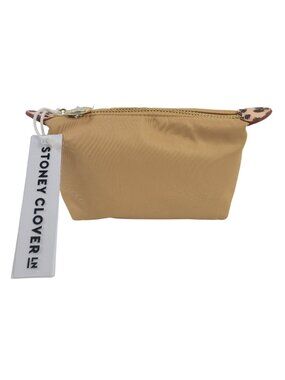 NEW Stoney Clover Lane Small Beige Nylon Pouch With Leopard Print Gold Zipper